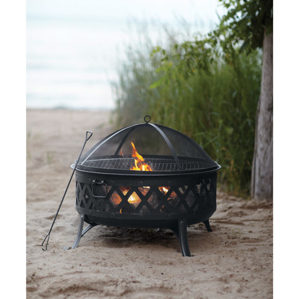 Lattice Round Fire Pit Black Steel SRFP11222