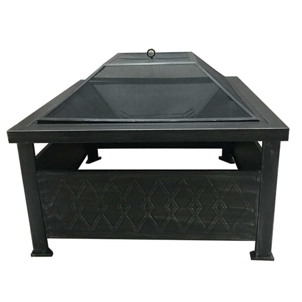 Wood Fire Pit 34in Black Steel Square SRFP22001