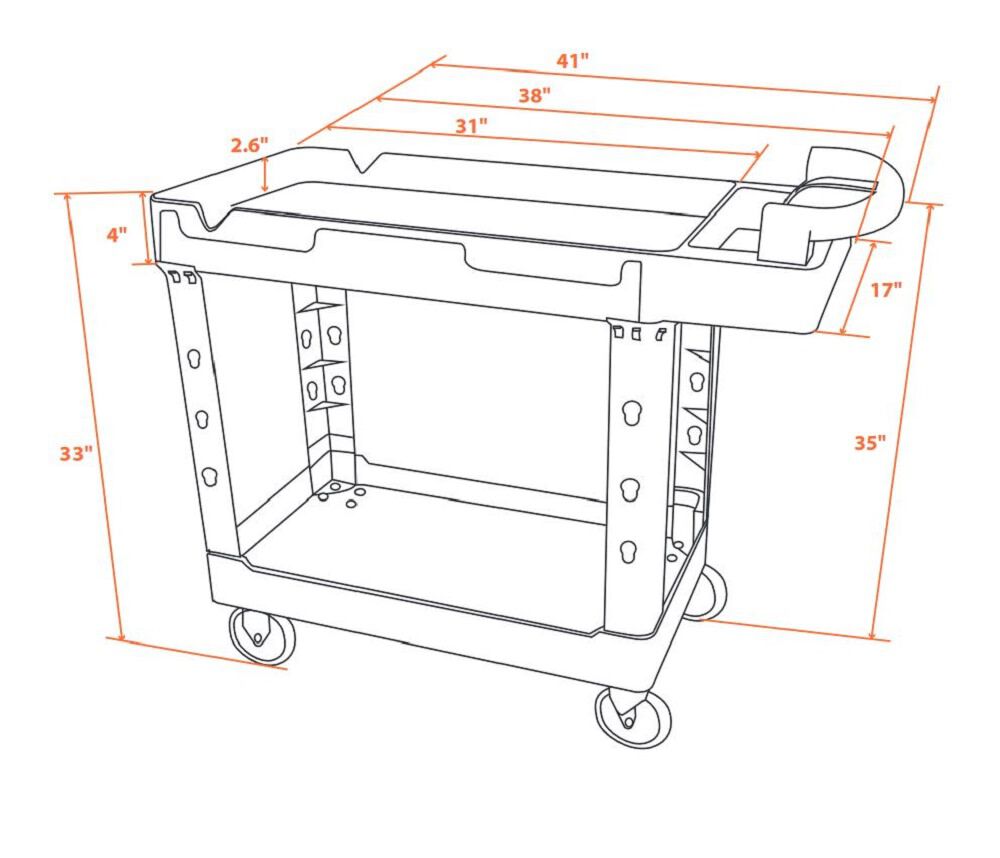 41in x 17in Service Cart 2 Shelf with V Cut HD Casters CART4117EH-C