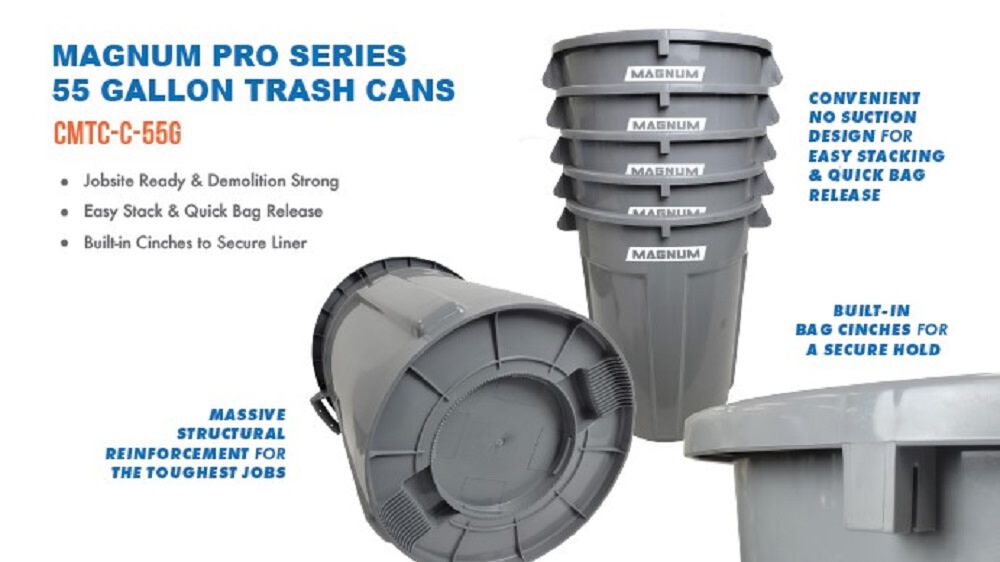 Tool Group Pro Series Trash Can 55 Gallon Plastic Grey CMTC-C-55G