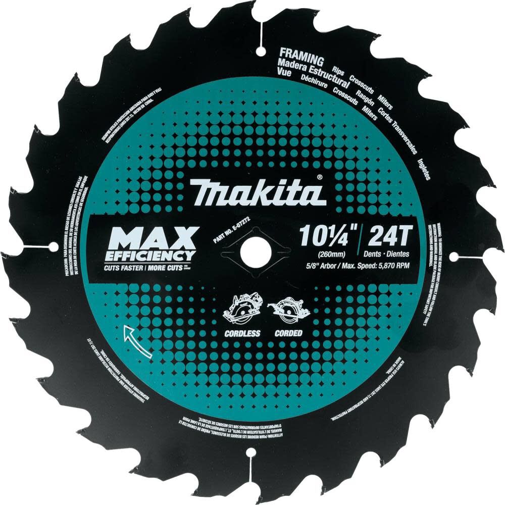 10-1/4 Inch 24T Carbide-Tipped Max Efficiency Circular Saw Blade, Framing E-07272