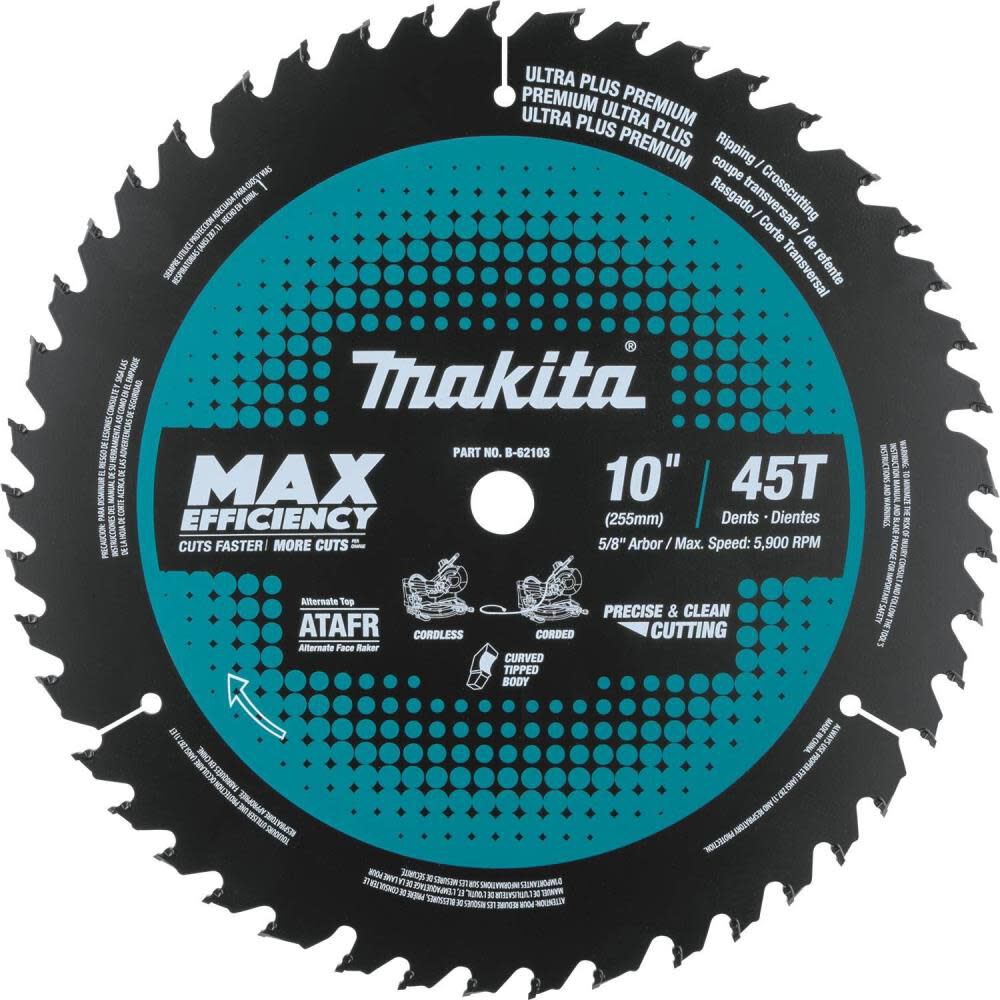 10in 45T Carbide-Tipped Max Efficiency Miter Saw Blade B-62103