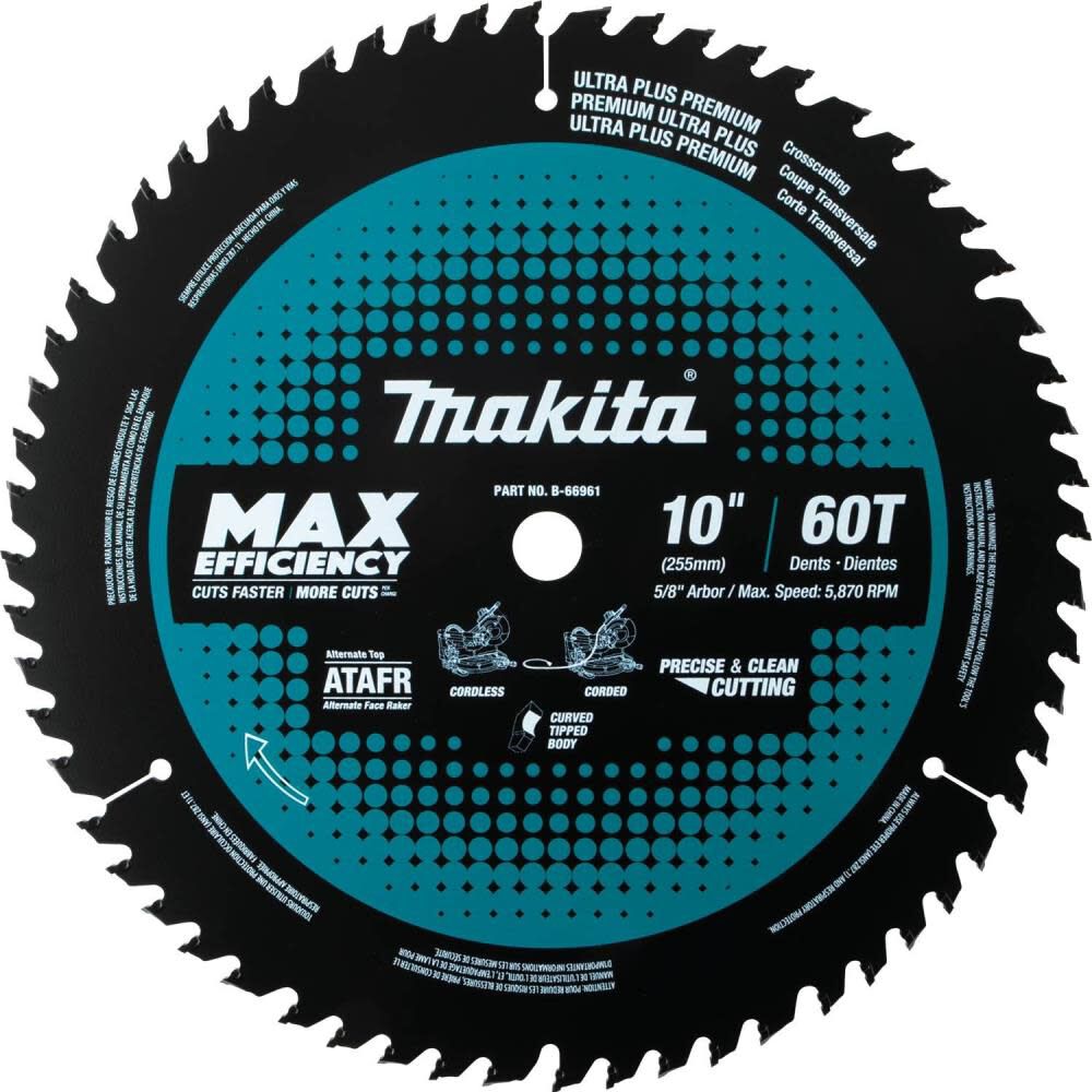 10in 60T Carbide-Tipped Max Efficiency Miter Saw Blade B-66961