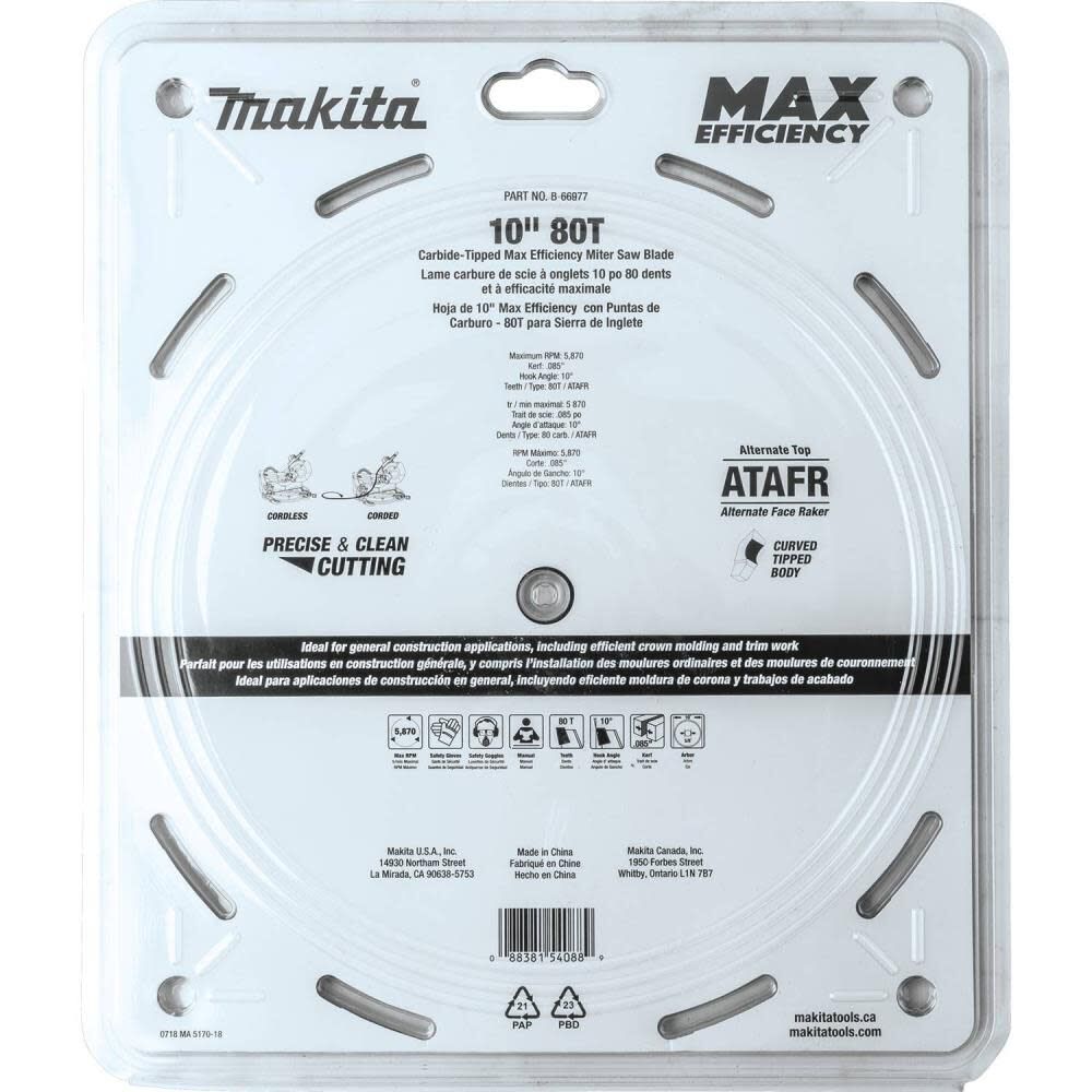 10in 80T Carbide-Tipped Max Efficiency Miter Saw Blade B-66977