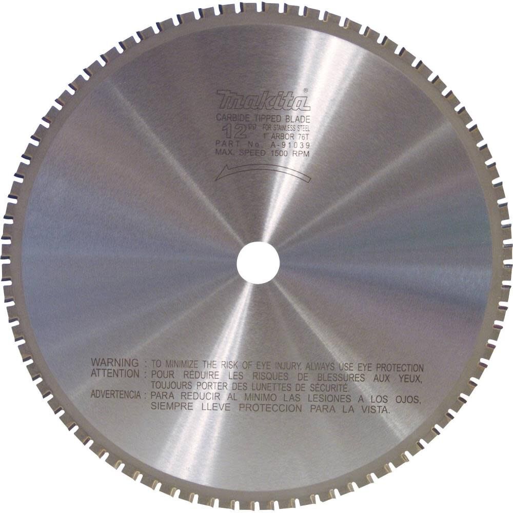 12 in. (76T) Carbide-Tipped Metal Cutting Blade Stainless Steel A-91039