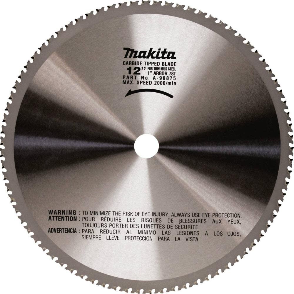 12 Inch 78T Carbide-Tipped Metal Cutting Blade, Ferrous Metal, Thin Gauge A-90875