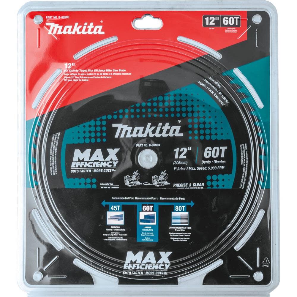 12in 60T Carbide-Tipped Max Efficiency Miter Saw Blade B-66983