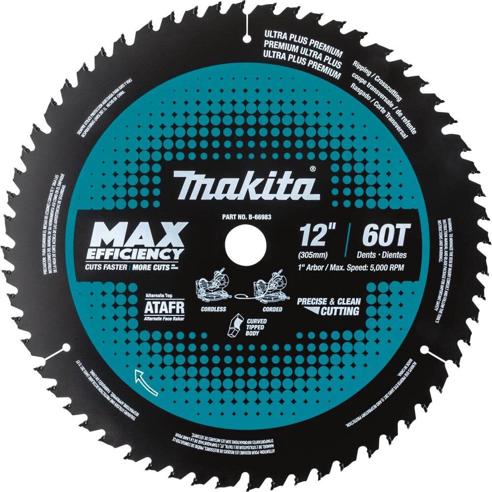 12in 60T Carbide-Tipped Max Efficiency Miter Saw Blade B-66983