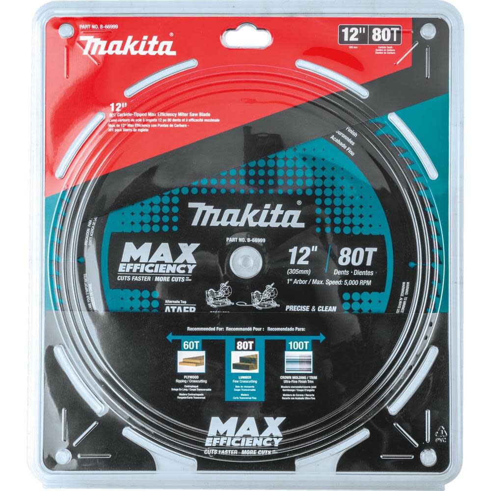 12in 80T Carbide-Tipped Max Efficiency Miter Saw Blade B-66999