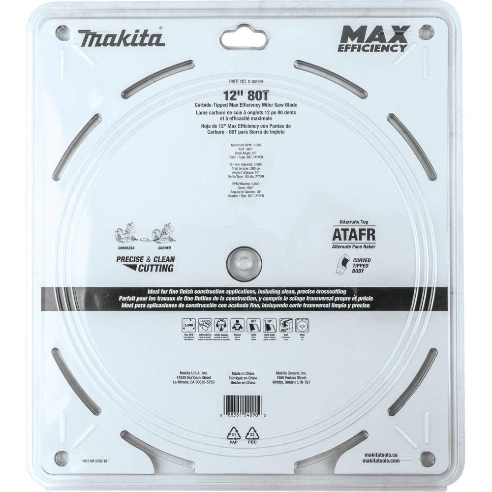 12in 80T Carbide-Tipped Max Efficiency Miter Saw Blade B-66999