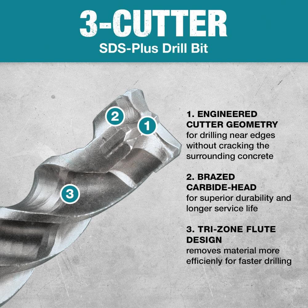 1/2in x 12in SDS Plus Bit 3 Cutter B-61117