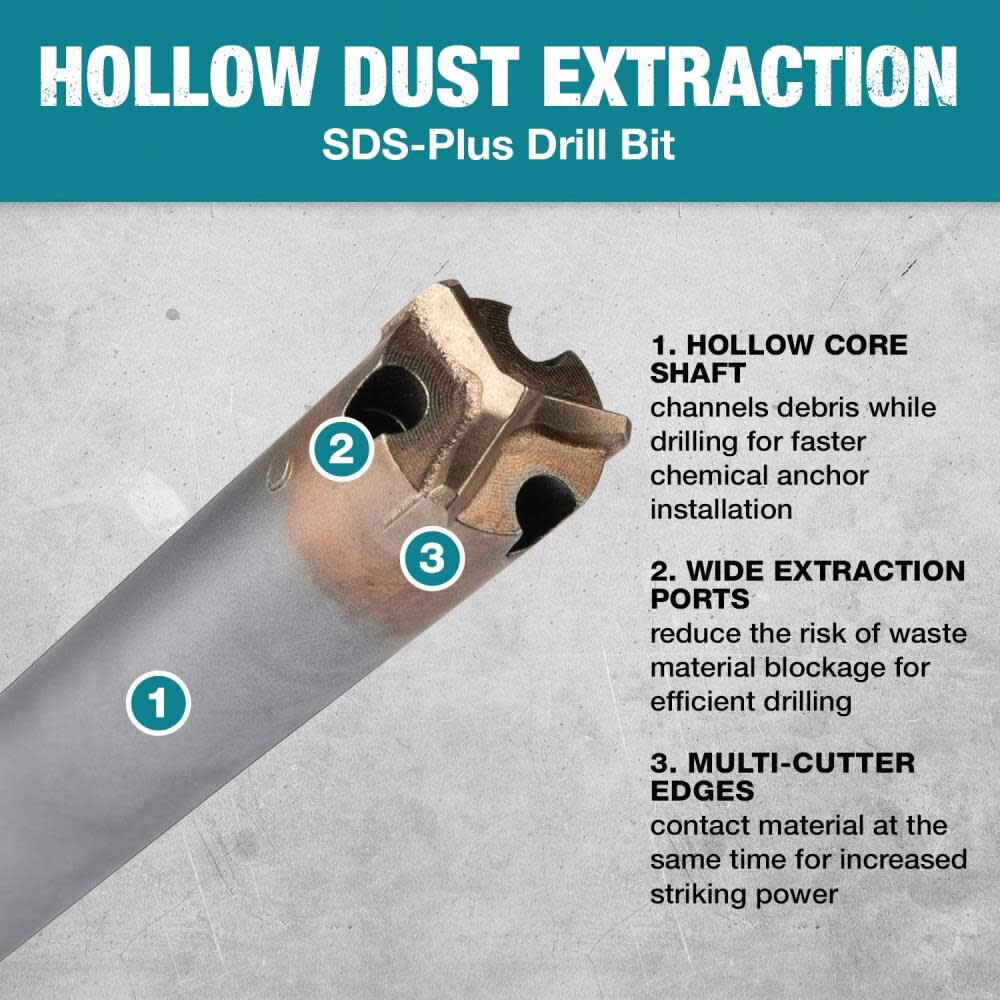 1/2in x 16in SDS Plus Hollow Dust Extraction Drill Bit E-07141