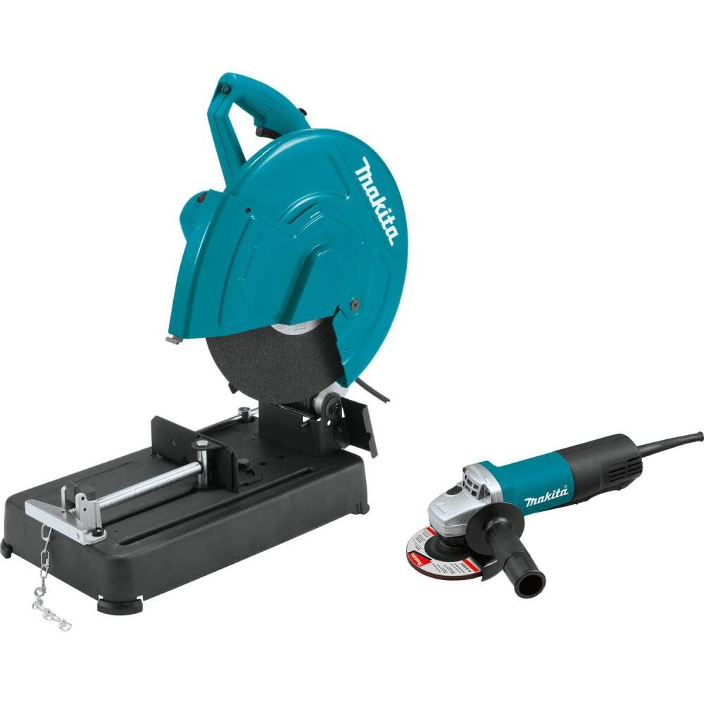 14 In. Cut-Off Saw with 4-1/2 In. Paddle Switch Angle Grinder LW1401X2