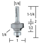 1/4 Inch Carbide-Tipped Corner Round, 2 Flute Router Bit with 1/4 Inch Shank 733120-2A