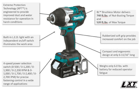 18V LXT 1/2in Sq Drive Impact Wrench Kit with Detent Anvil XWT18T