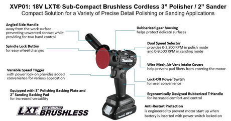 18V LXT 3in Polisher/2in Sander Lithium Ion Sub Compact (Bare Tool) XVP01ZB