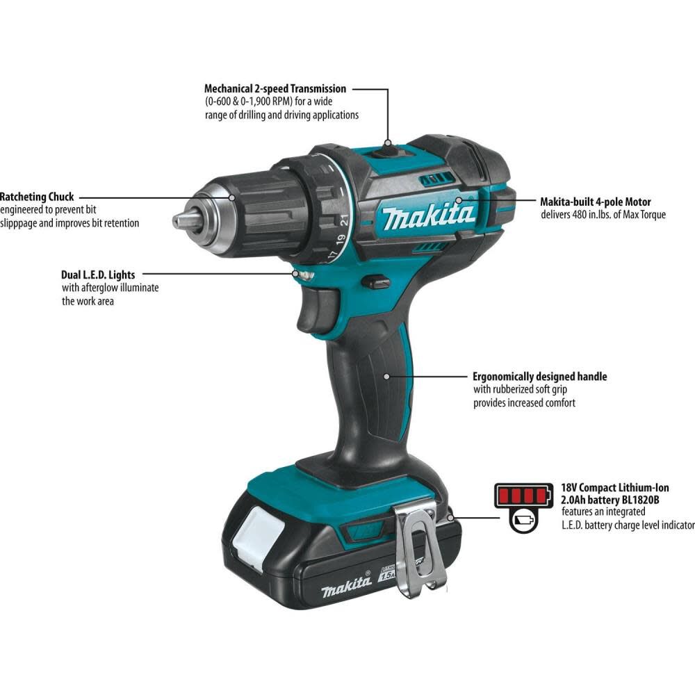 18V LXT Lithium-Ion Compact Cordless 1/2in Driver-Drill Kit (1.5Ah) XFD10SY