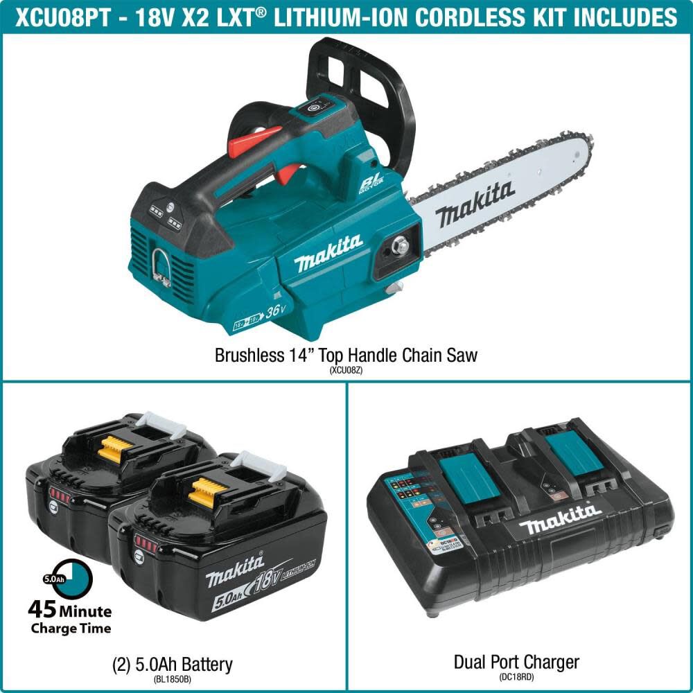 18V X2 (36V) LXT Lithium-Ion Brushless Cordless 14in Top Handle Chain Saw Kit (5.0Ah) XCU08PT