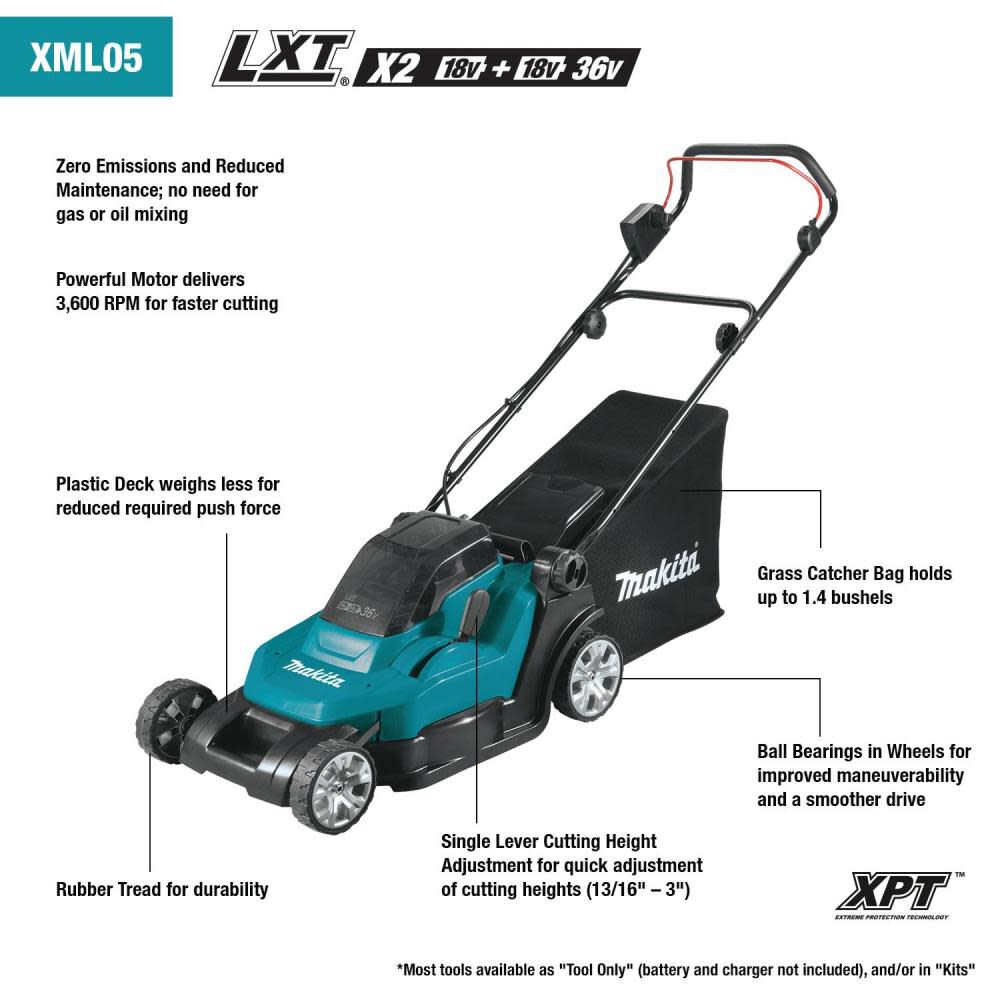 18V X2 (36V) LXT Lithium-Ion Cordless 17in Residential Lawn Mower (Bare Tool) XML05Z