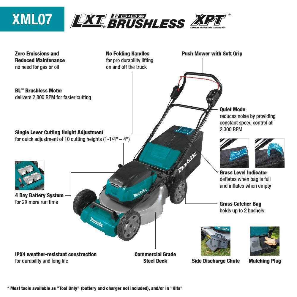 18V X2 (36V) LXT LithiumIon Brushless Cordless 21in Lawn Mower (Bare Tool) XML07Z