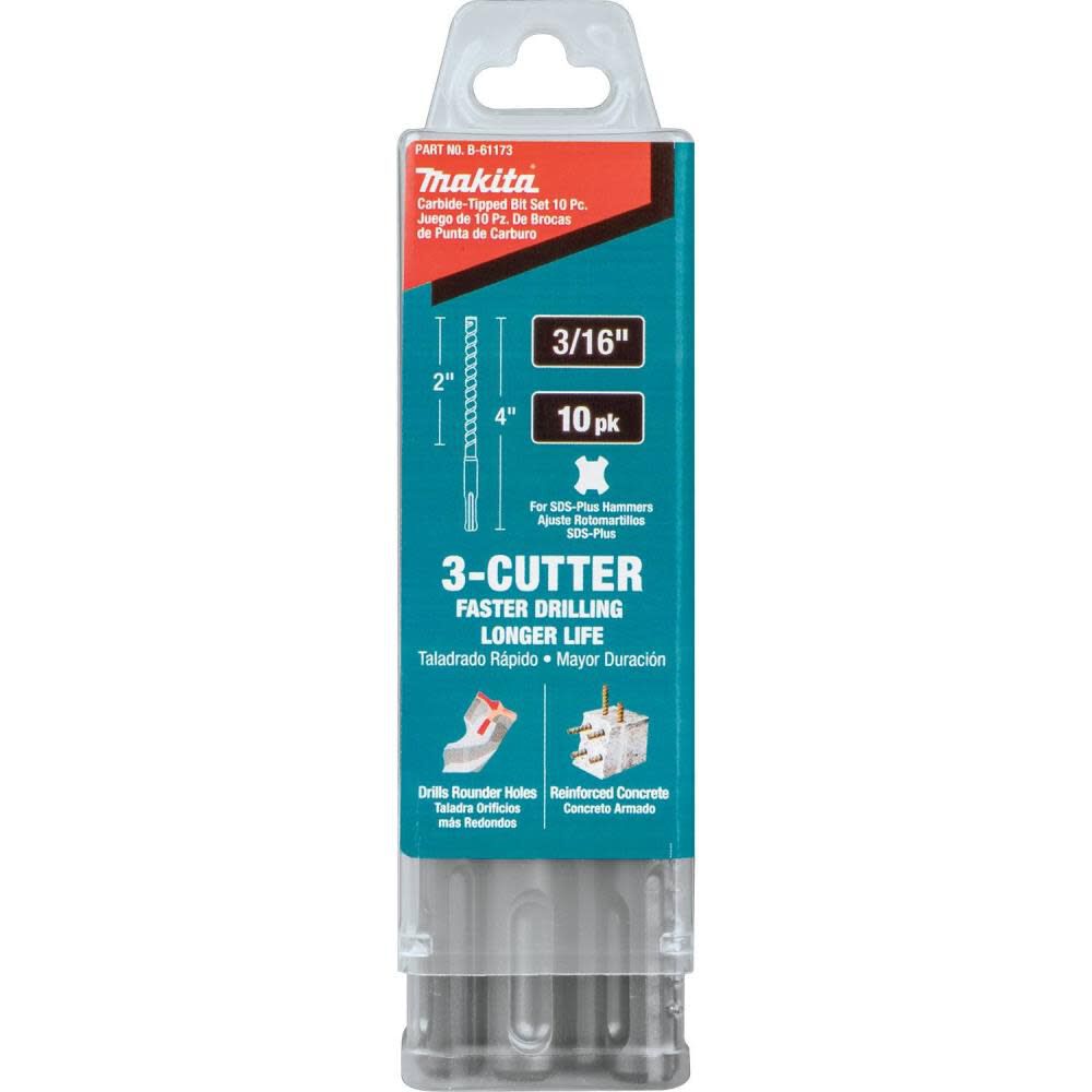 3/16in x 4in SDS Plus Bit 3 Cutter 10pk B-61173