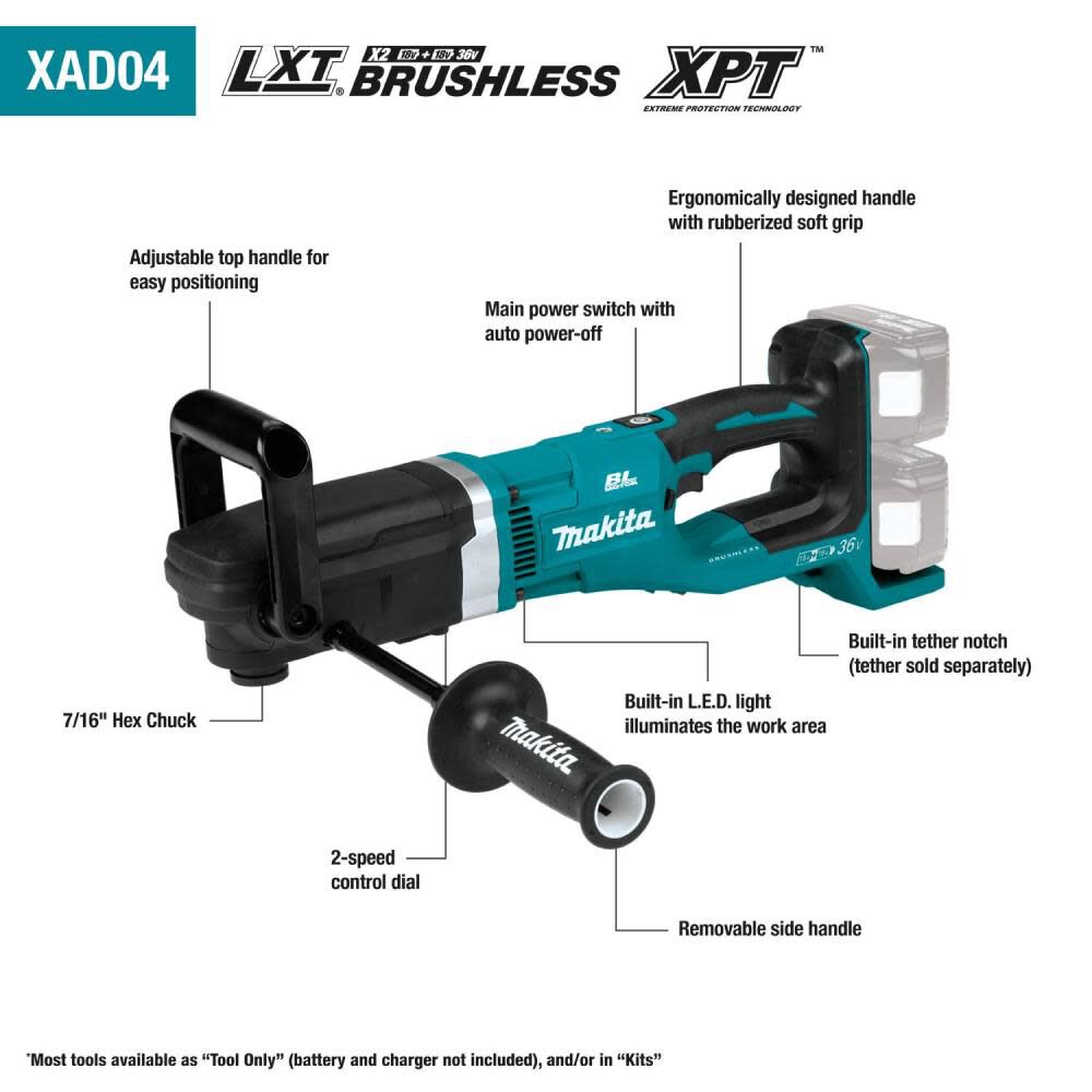 36V (18V X2) LXT 7/16in Hex Right Angle Drill Brushless Cordless (Bare Tool) XAD04Z