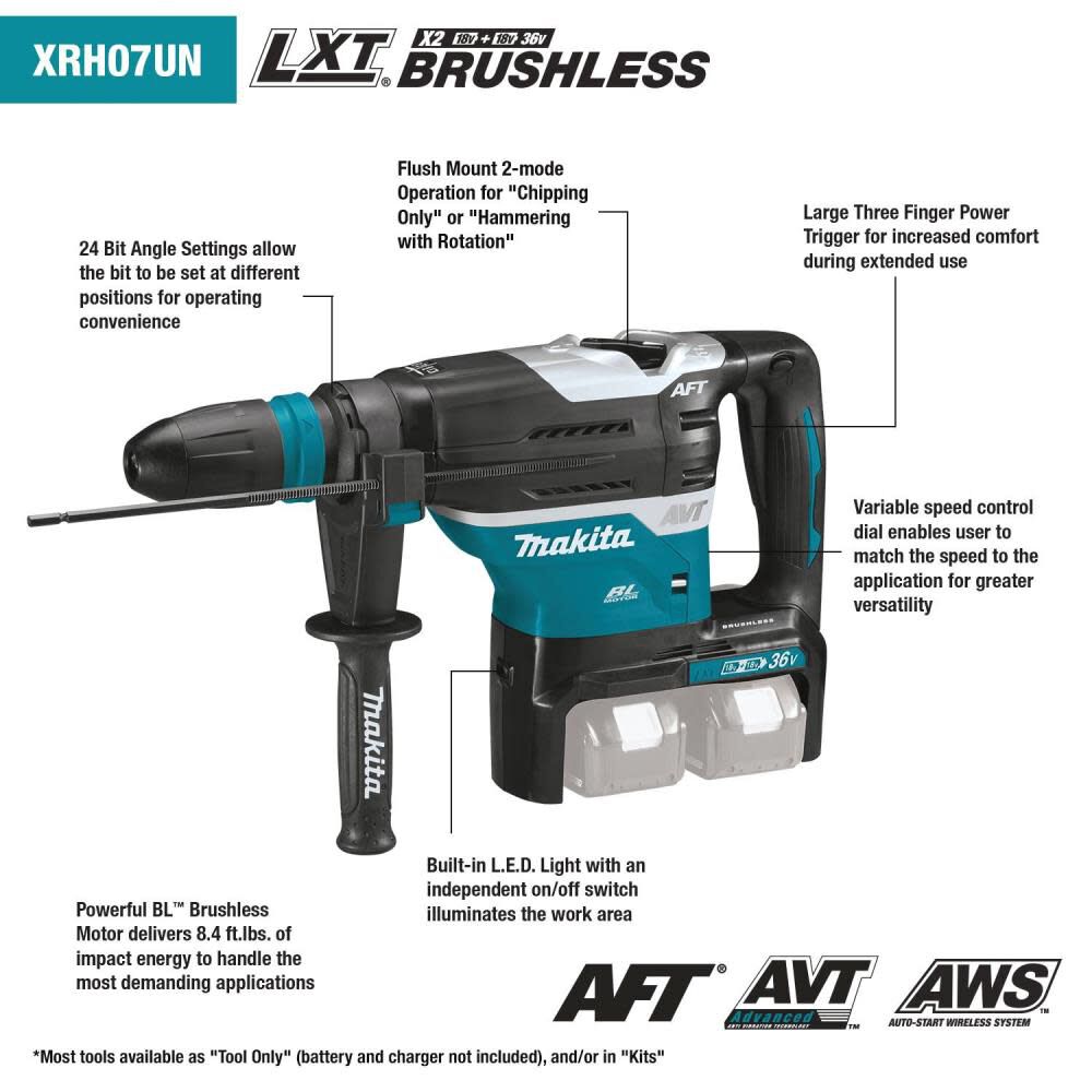 36V 18V X2 LXT Rotary Hammer 1 9/16in Advanced AVT SDS MAX AFT AWS (Bare Tool) XRH07ZKUN