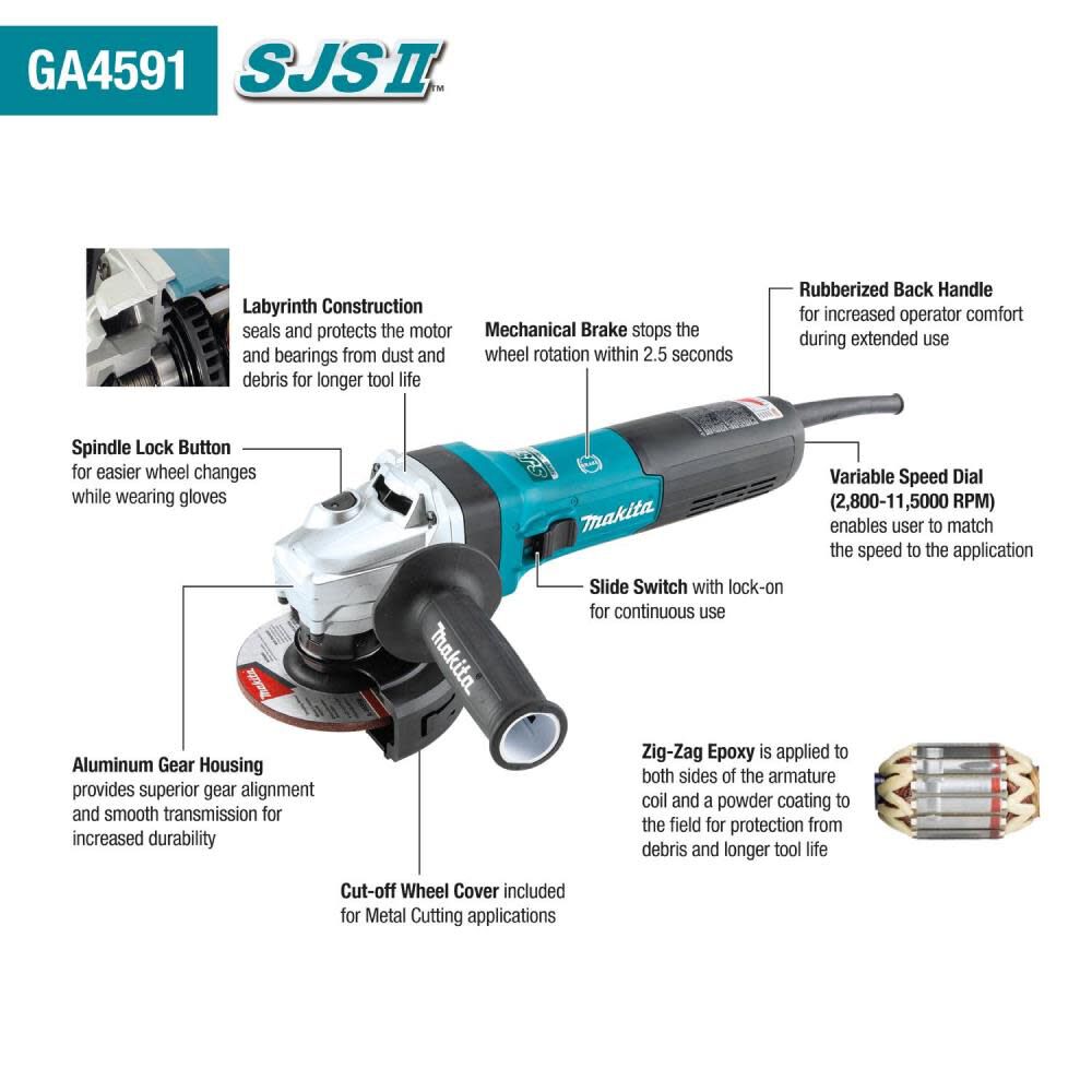 4-1/2 in SJS II High-Power Angle Grinder wit Brake GA4591