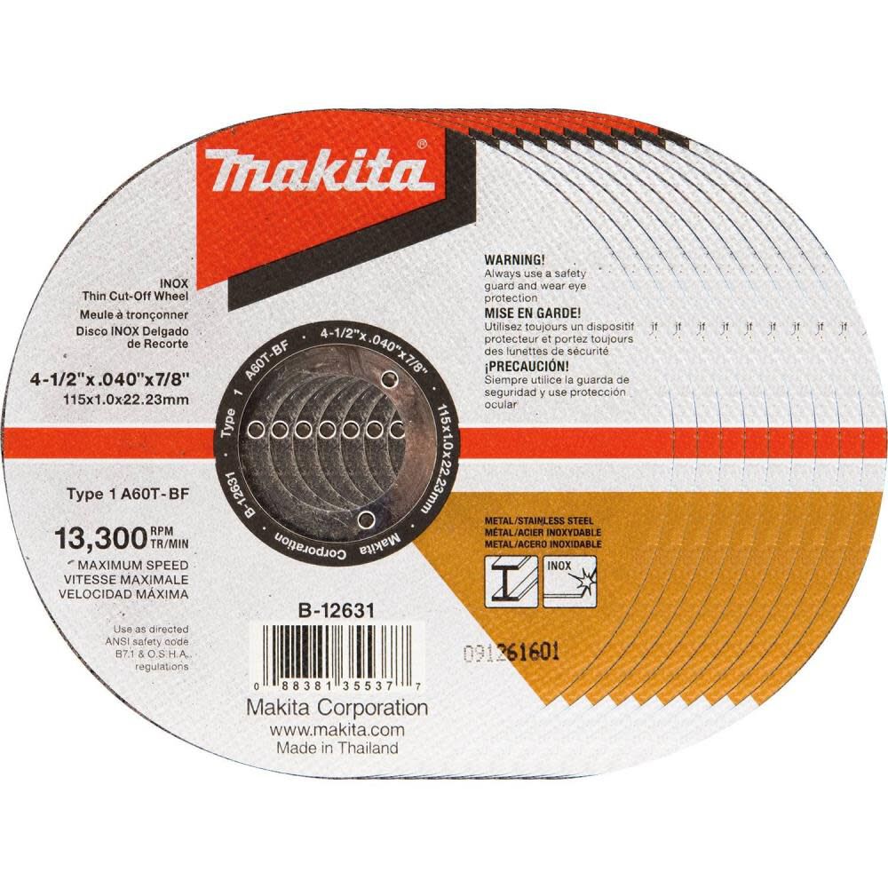 4-1/2 in. x .040 in. x 7/8 in. Thin INOX Cut-Off Wheel (10-Pack) B-12631-10