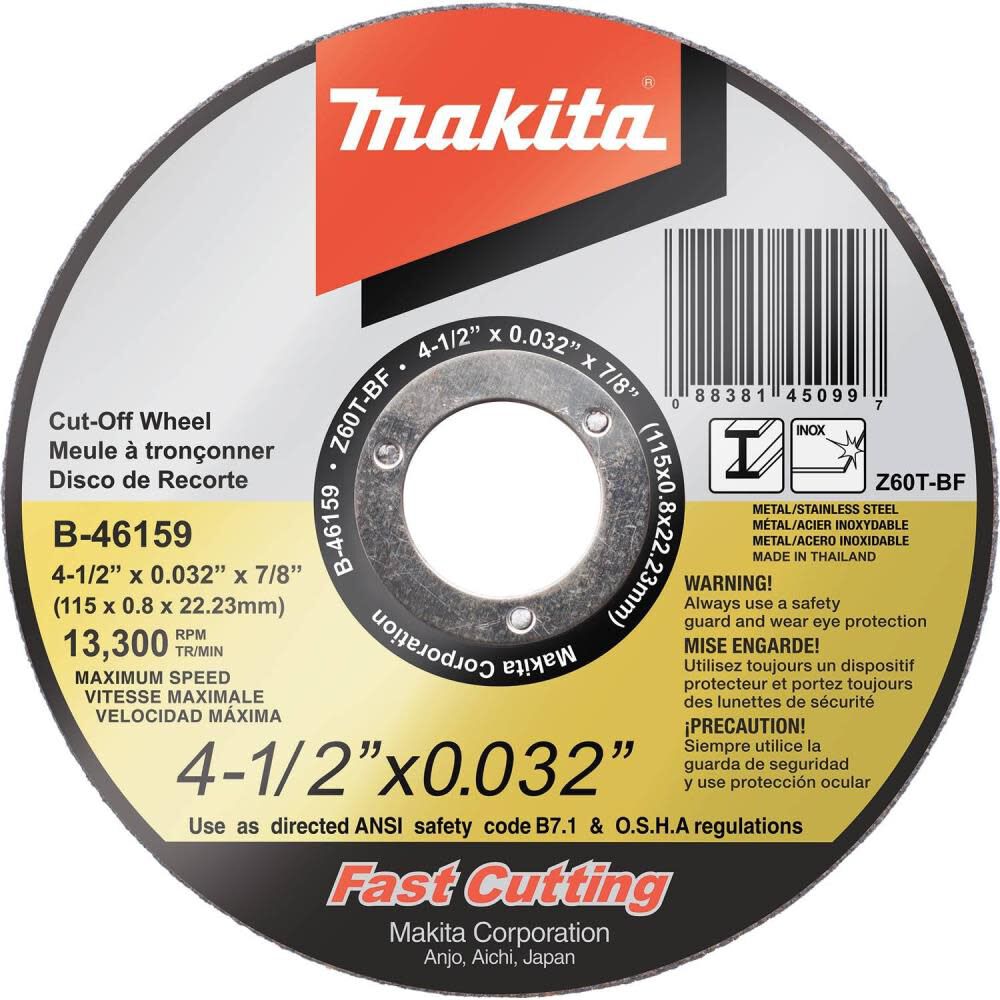 4-1/2 Inch x 7/8 Inch Ultra Thin Cut-Off Wheel, Stainless 25pk B-46159-25