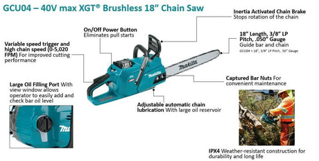 40V max XGT 18in Chainsaw (Bare Tool) GCU04Z