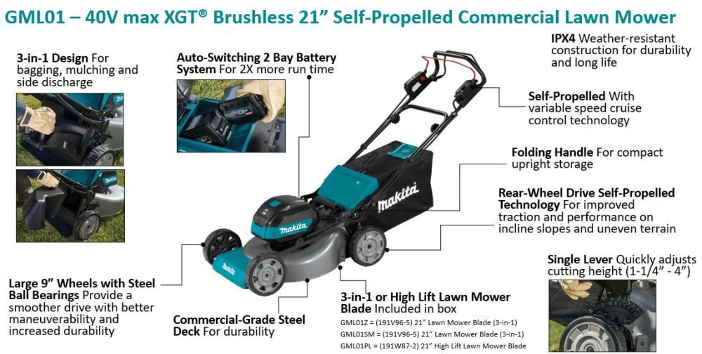 40V max XGT 21in Lawn Mower Self Propelled Commercial 8Ah Kit GML01PL