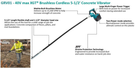 40V max XGT 5 1/2 ft Concrete Vibrator 4Ah Kit GRV01M1