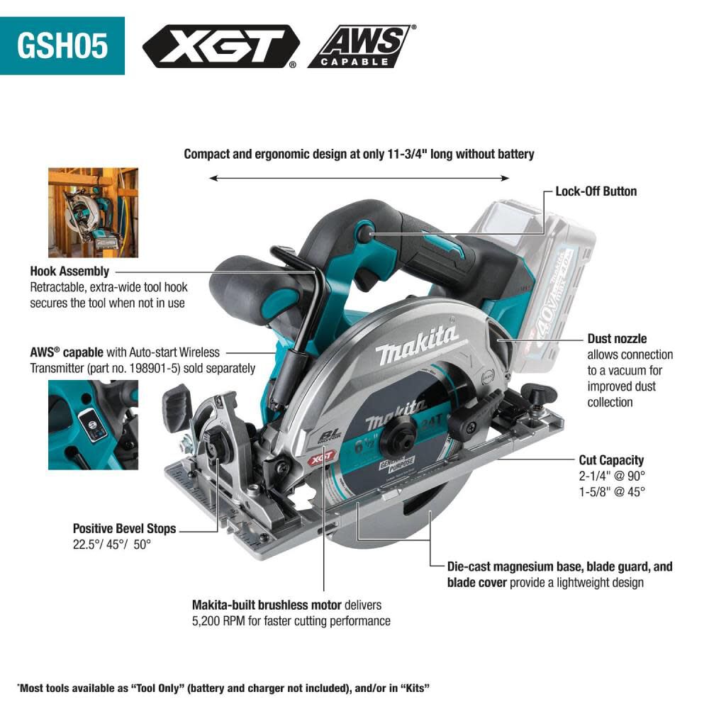 40V max XGT 6-1/2 in Circular Saw, AWS Capable Cordless (Bare Tool) GSH05Z