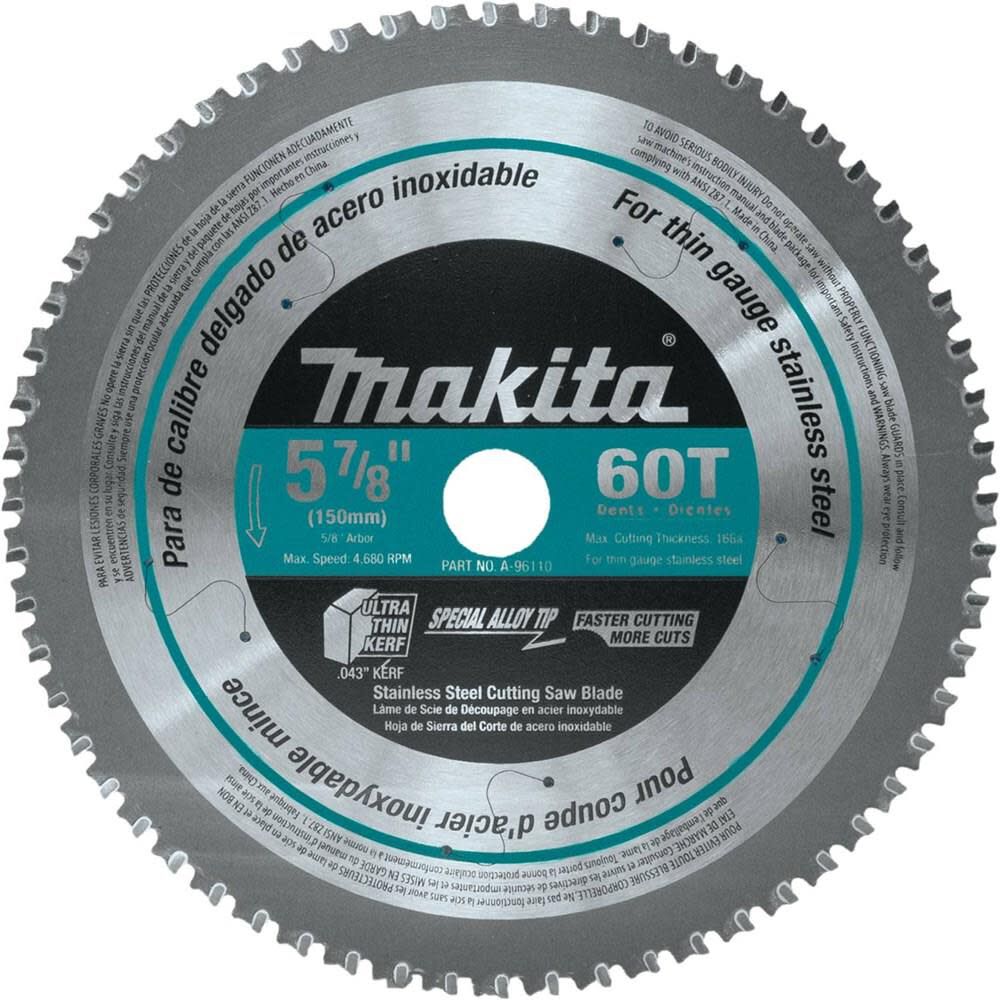 5-7/8 in. 60T Carbide-Tipped Stainless Steel Saw Blade A-96110