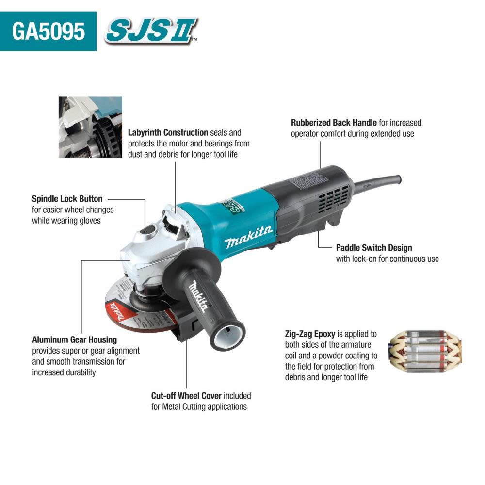 5 in SJS II High-Power Angle Grinder, Paddle Switch GA5095