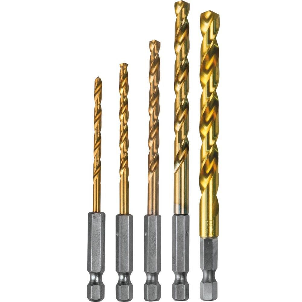 5 pc. Titanium Coated Drill Bit Set 1/4 in. Hex Shank D-35318