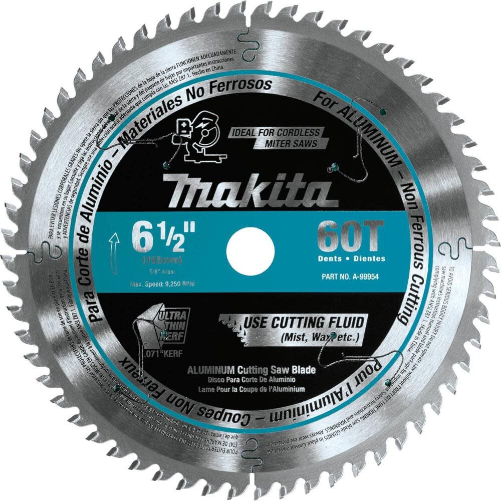 6-1/2 Inch 60T Carbide-Tipped Ultra-Thin Kerf Saw Blade, Aluminum A-99954