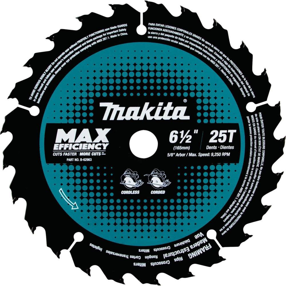 6-1/2in 25T Carbide-Tipped Max Efficiency Circular Saw Blade Framing B-62963