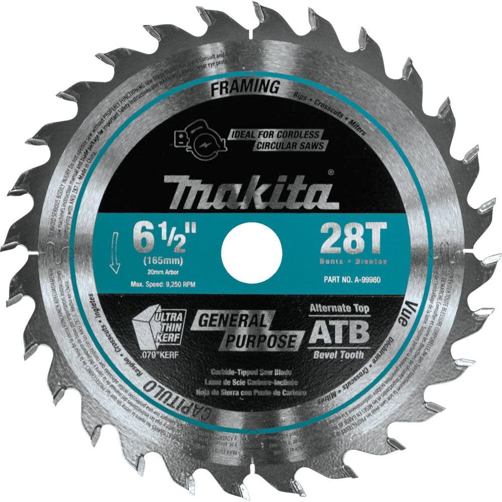 6-1/2in 28T Carbide-Tipped Cordless Plunge Saw Blade A-99960