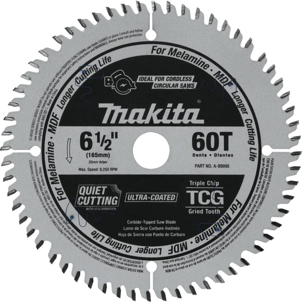 6-1/2in 60T (TCG) Carbide-Tipped Cordless Plunge Saw Blade A-99998