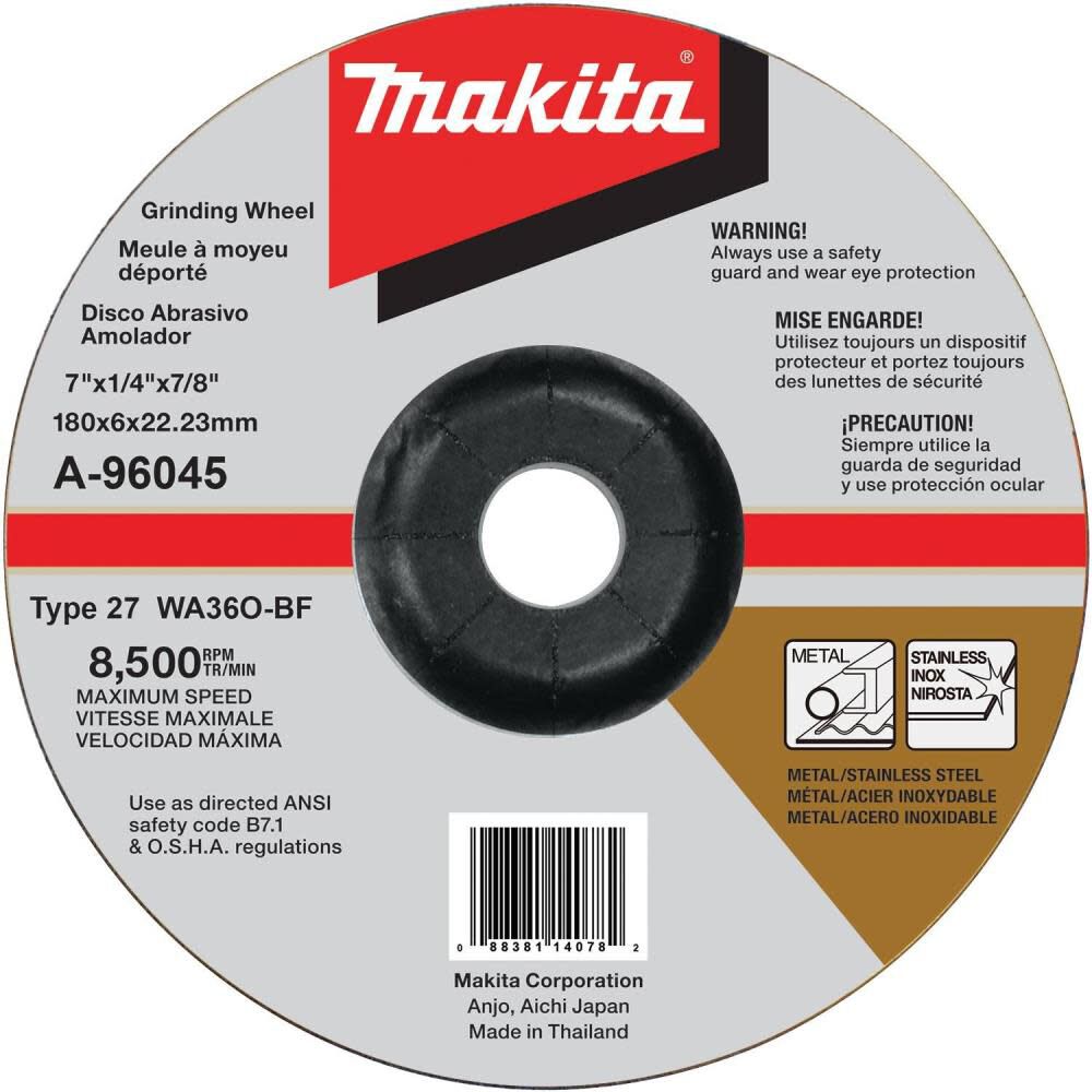 7in x 1/4in x 7/8in INOX Grinding Wheel 36 Grit A-96045