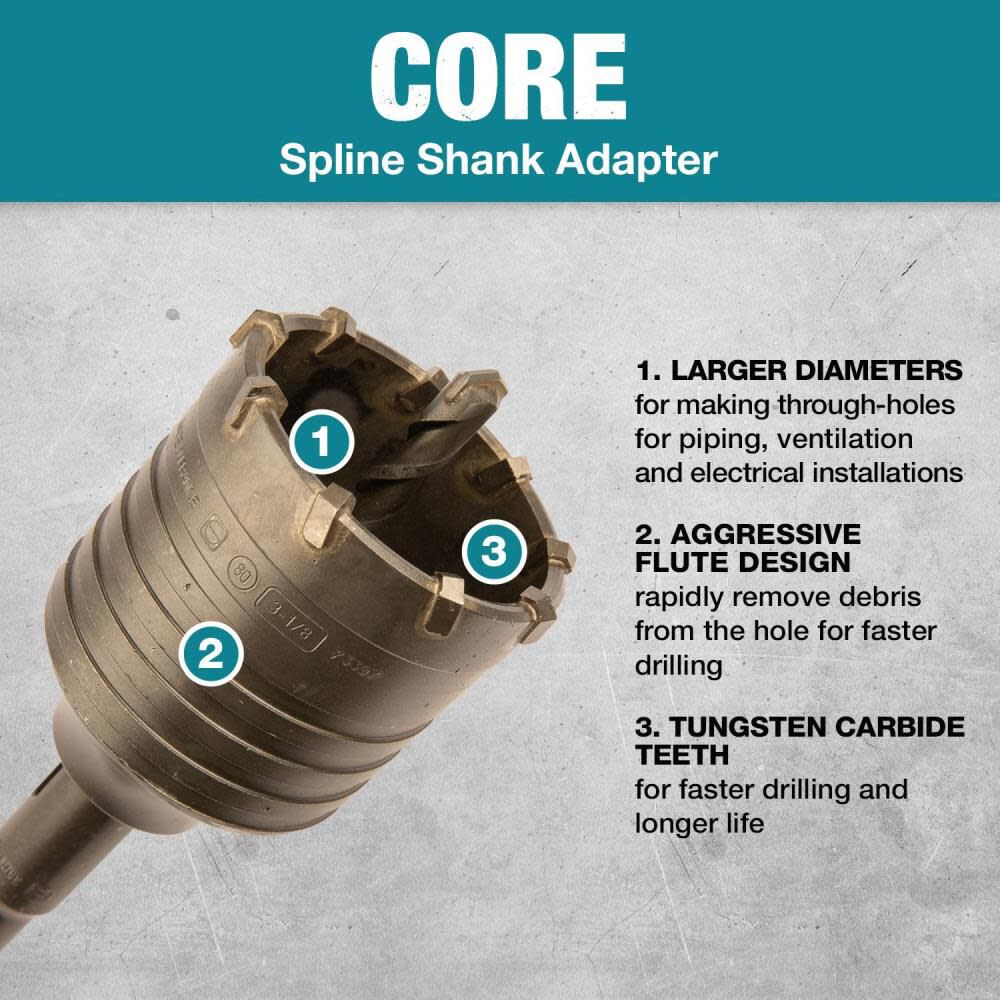 9 Inch Spline Rotary Hammer Core Bit Shank Adapter B-66597