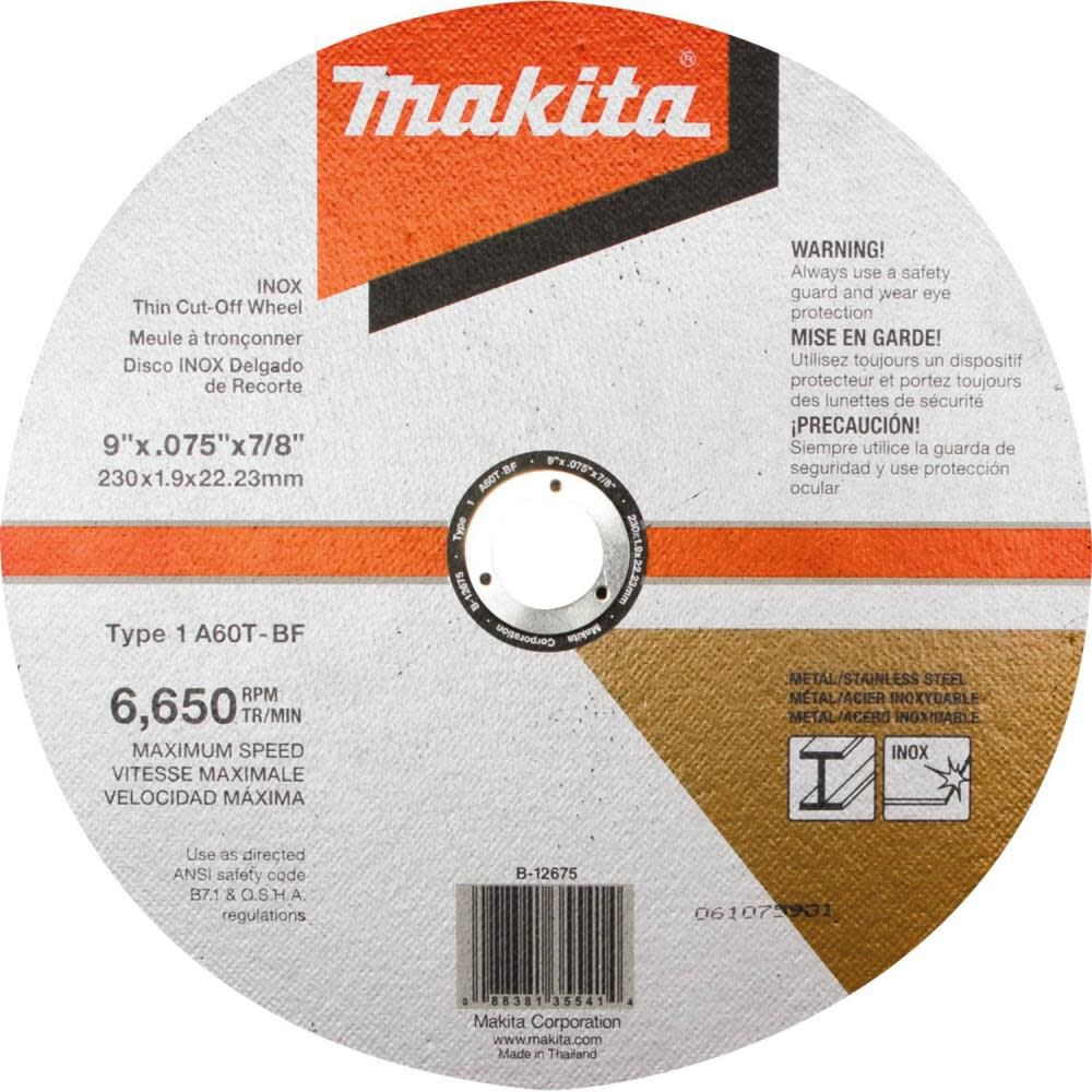 9in x .075in x 7/8in INOX Thin Cut-Off Wheel 60 Grit B-12675