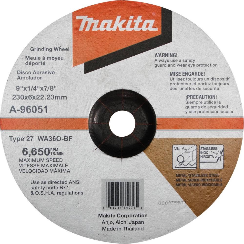 9in x 1/4in x 7/8in INOX Grinding Wheel 36 Grit A-96051