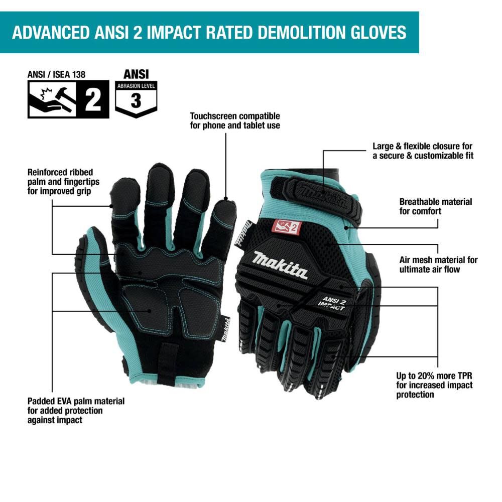 Advanced ANSI 2 Impact Rated Demolition Gloves Medium T-04276