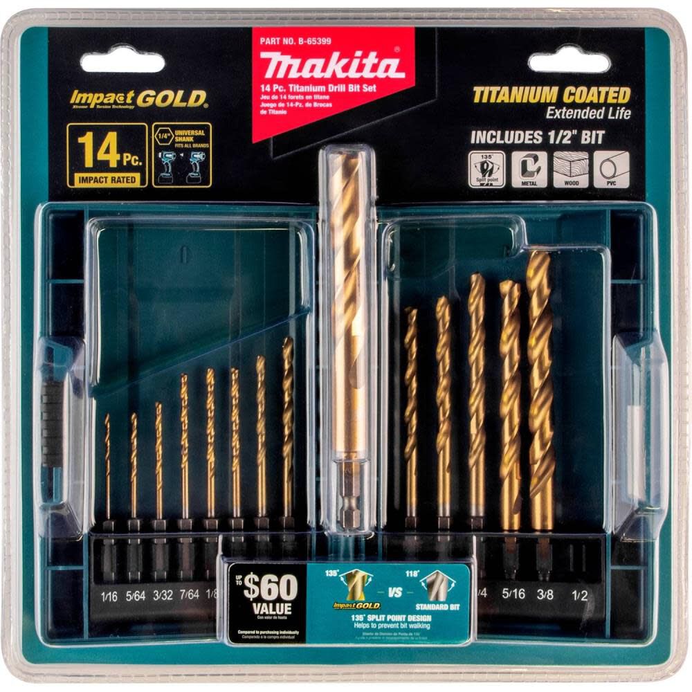 Impact GOLD 14 Pc. Titanium Drill Bit Set 1/4in Hex Shank B-65399