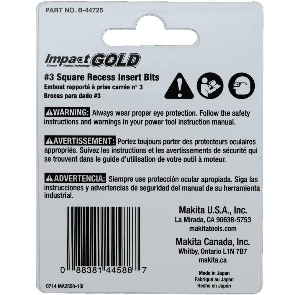 Impact GOLD #3 Square Insert Bit 2/pk B-44725