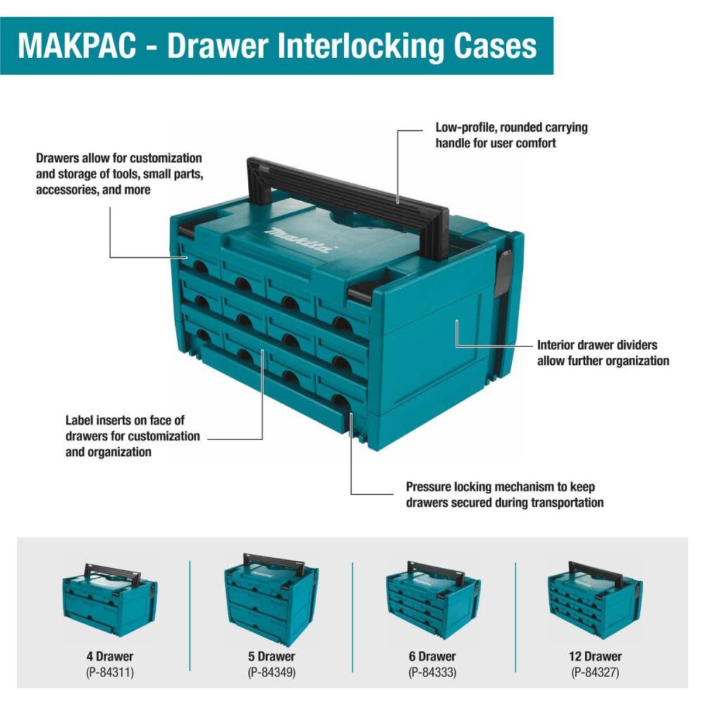 MAKPAC 6 Drawer Interlocking Case 8 1/2in x 15 1/2in x 11 5/8in P-84333