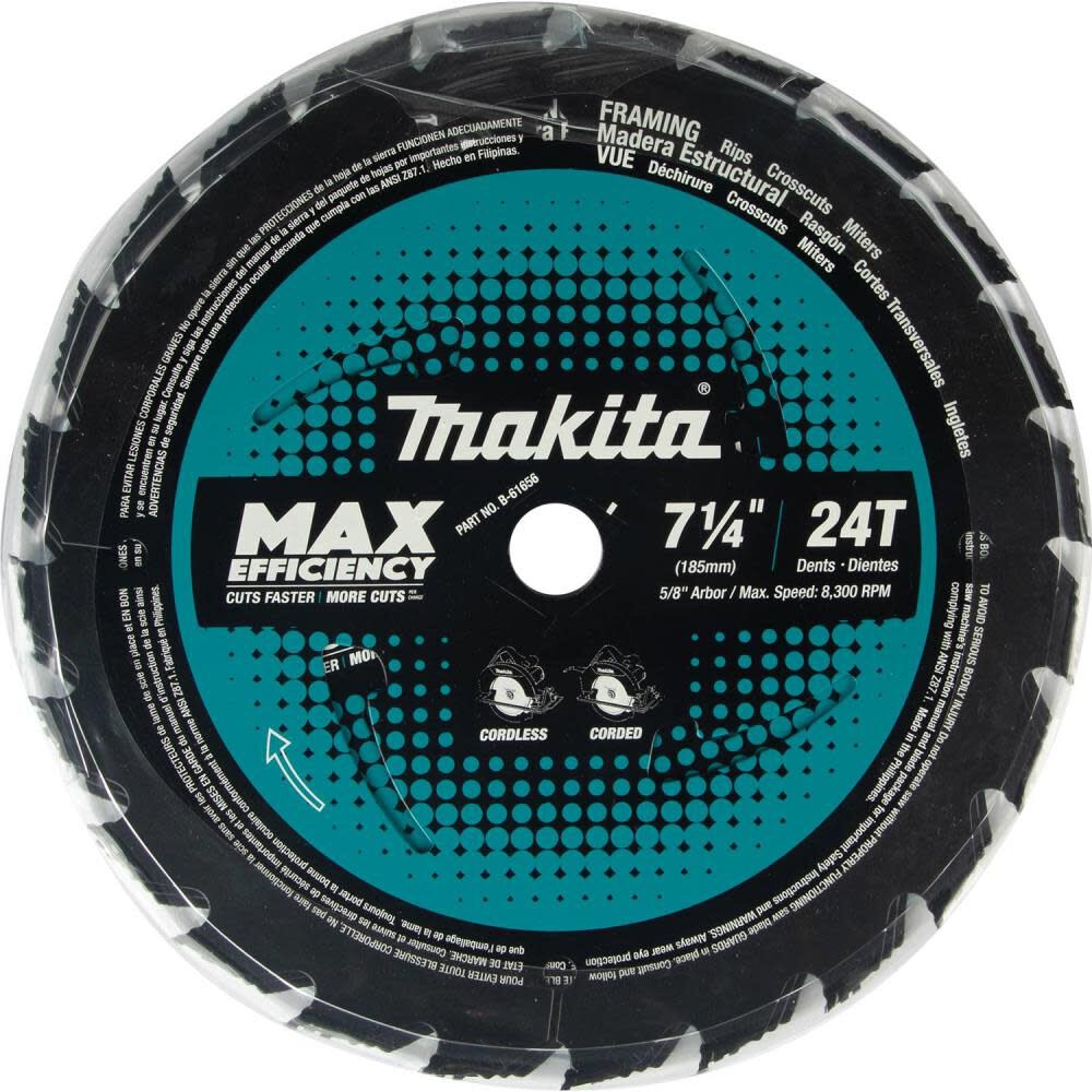 Max Efficiency Circular Saw Blades 7 1/4in 24T Carbide Tipped Framing 3pk B-61656-3